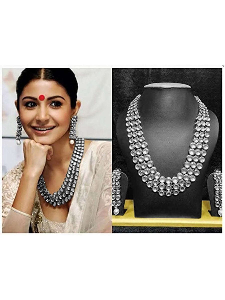 Celebrity Inspired Anushka Kundan Set - Rodium White