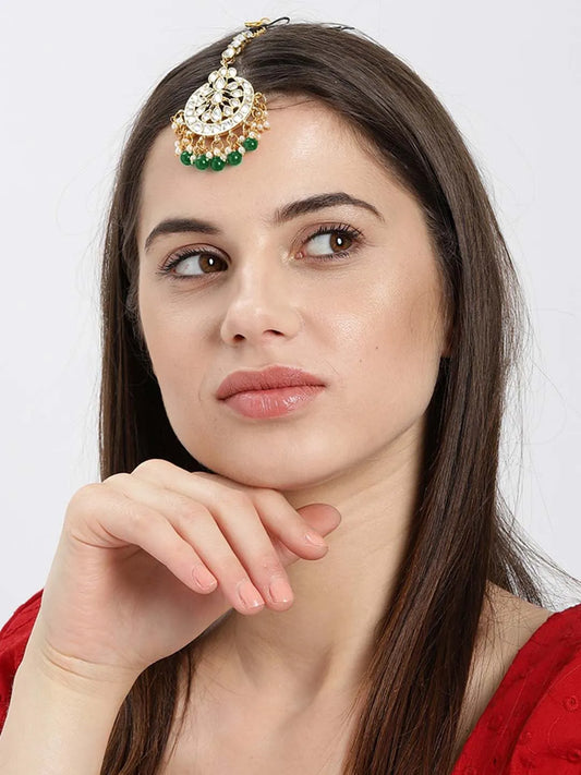 Radiant Reverie Kundan Pearl Maangtikka - Green