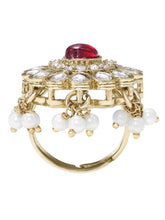 Gold Plated Grand Red Kundan Earrings Tikka Set
