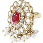 Gold Plated Grand Red Kundan Earrings Tikka Set