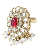 Gold Plated Grand Red Kundan Earrings Tikka Set