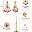 Gold Plated Grand Red Kundan Earrings Tikka Set
