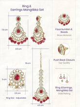 Gold Plated Grand Red Kundan Earrings Tikka Set