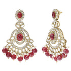 Gold Plated Grand Red Kundan Earrings Tikka Set