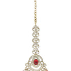 Gold Plated Grand Red Kundan Earrings Tikka Set