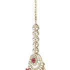 Gold Plated Grand Red Kundan Earrings Tikka Set