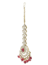 Gold Plated Grand Red Kundan Earrings Tikka Set