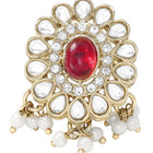 Gold Plated Grand Red Kundan Earrings Tikka Set