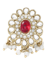 Gold Plated Grand Red Kundan Earrings Tikka Set