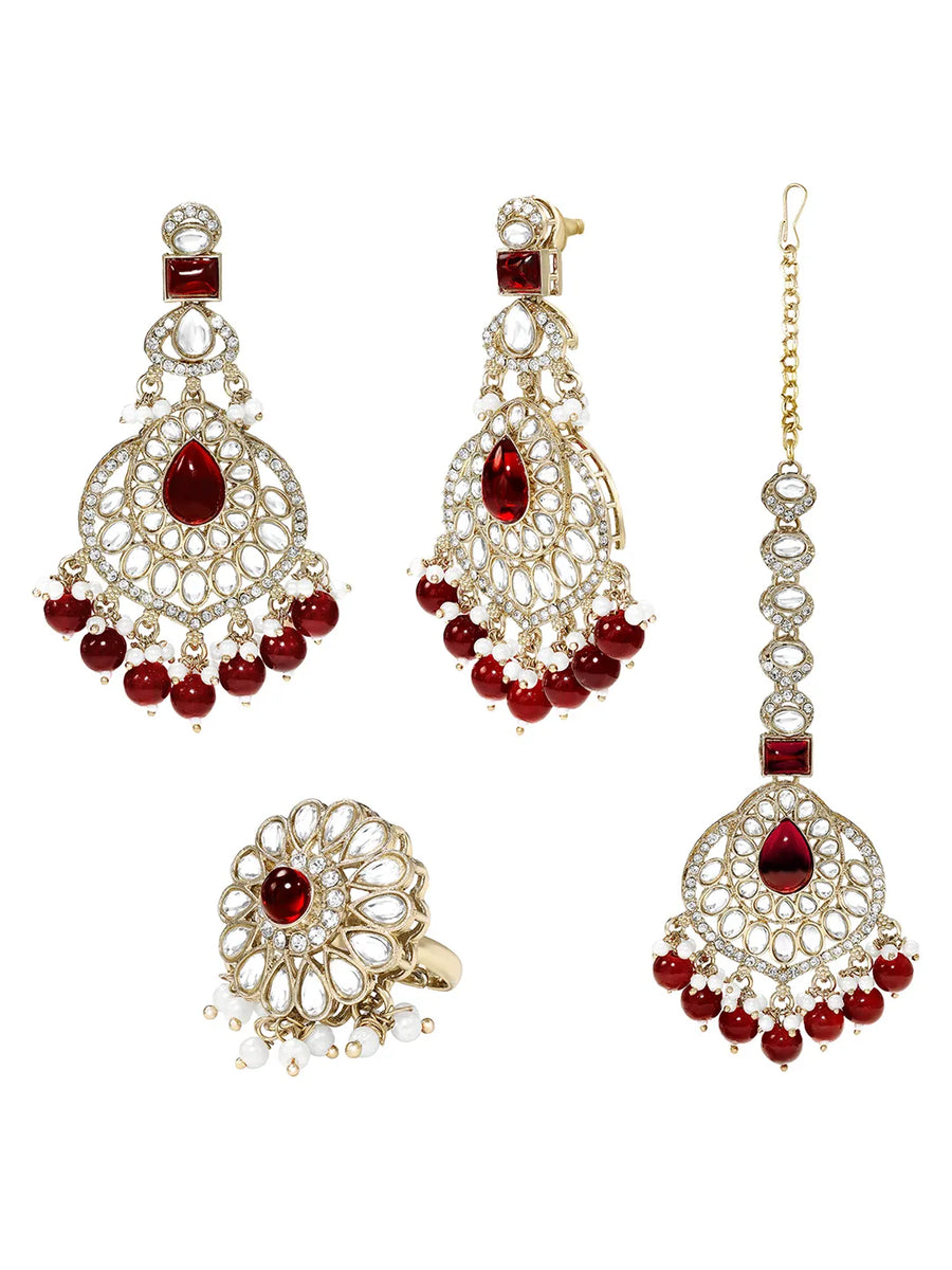 Gold Plated Crownwork Kundan Tikka Set