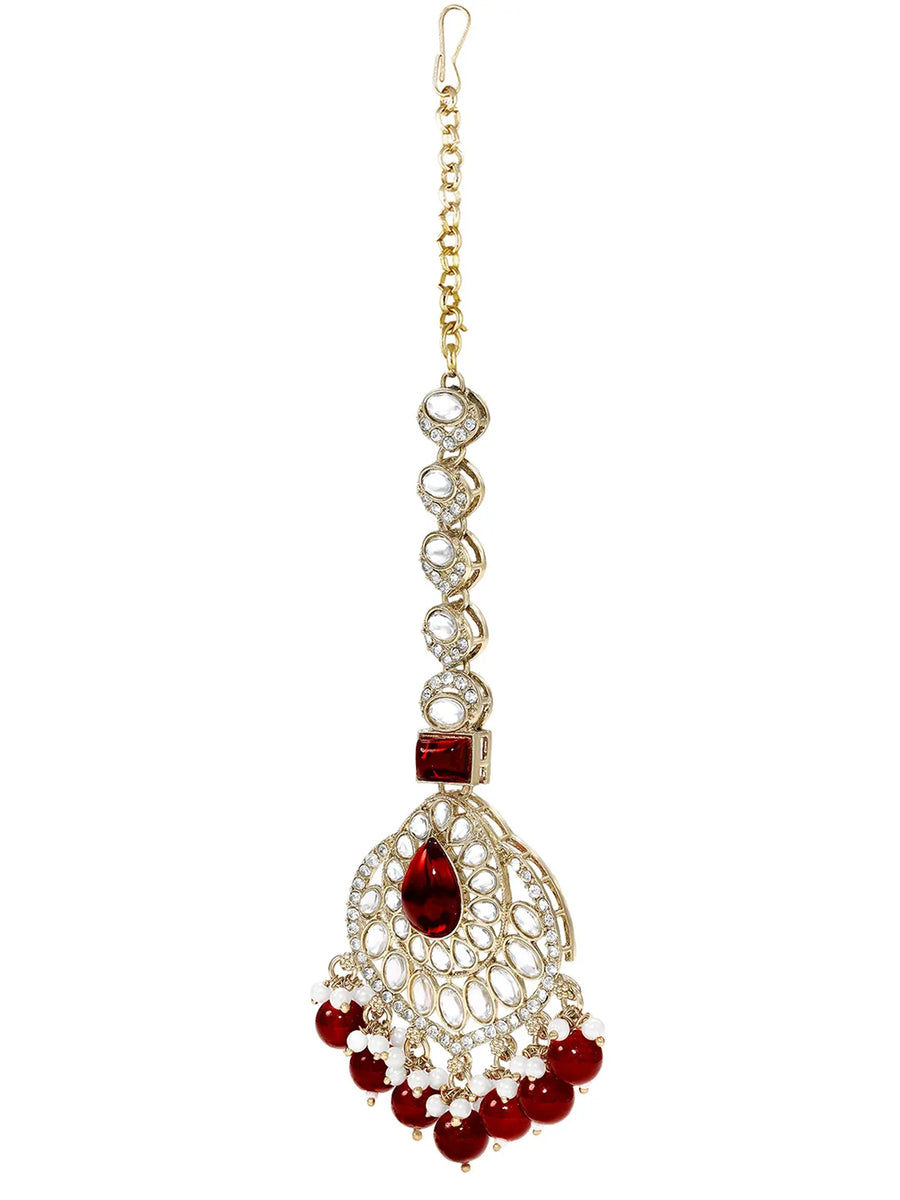 Gold Plated Crownwork Kundan Tikka Set