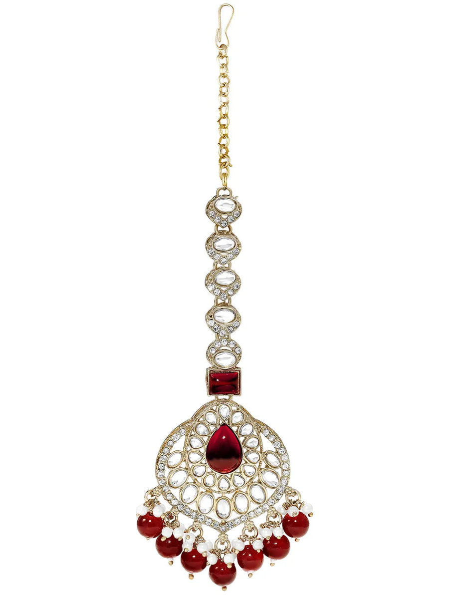 Gold Plated Crownwork Kundan Tikka Set