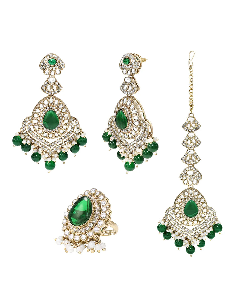Gold Plated Verdant Majesty Kundan Tikka Set