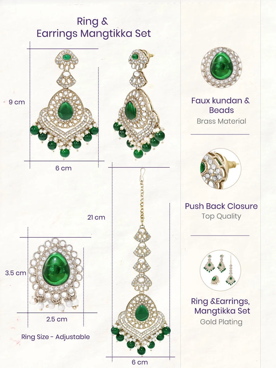 Gold Plated Verdant Majesty Kundan Tikka Set