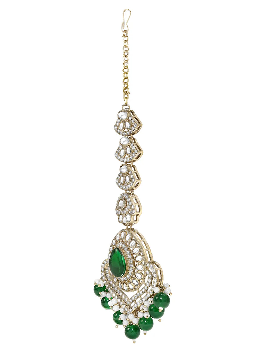 Gold Plated Verdant Majesty Kundan Tikka Set