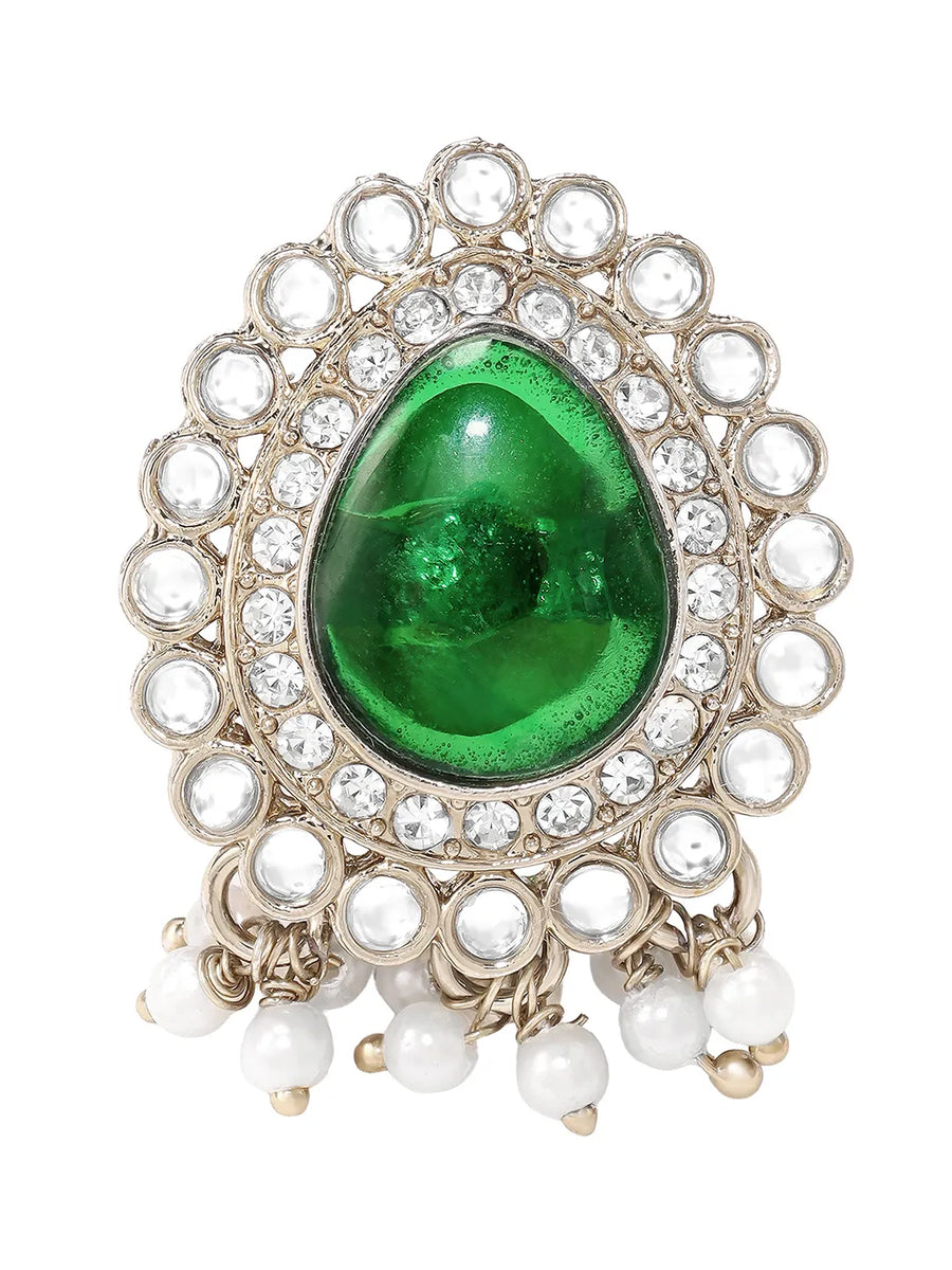 Gold Plated Verdant Majesty Kundan Tikka Set