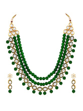 Jewelled Fantasy Green Faux Pearls Kundan Long Necklace Set