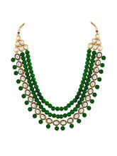 Jewelled Fantasy Green Faux Pearls Kundan Long Necklace Set