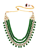 Jewelled Fantasy Green Faux Pearls Kundan Long Necklace Set