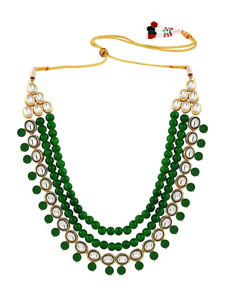 Jewelled Fantasy Kundan Pearl Necklace - Green