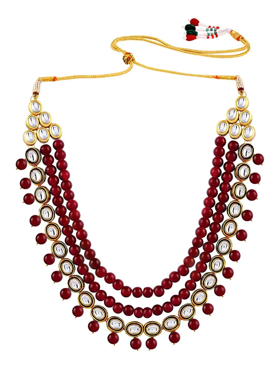 Jewelled Fantasy Kundan Pearl Necklace - Maroon