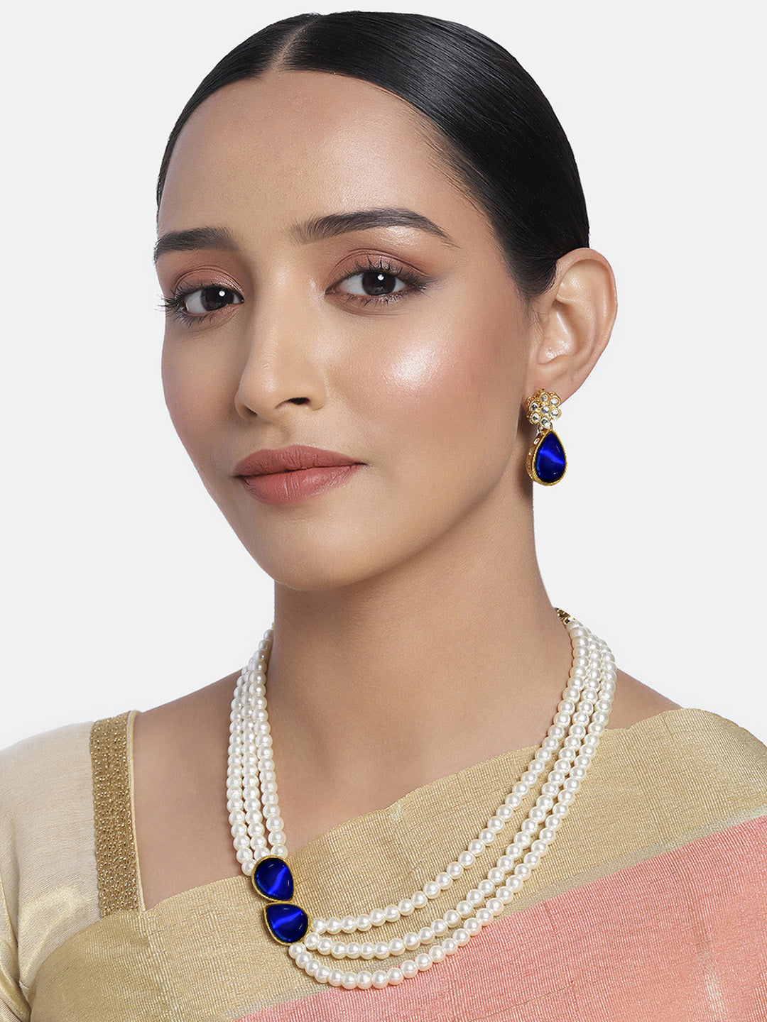 Pearl Elegance Rani Pink Stones Necklace Set