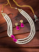 Pearl Elegance Rani Pink Stones Necklace Set