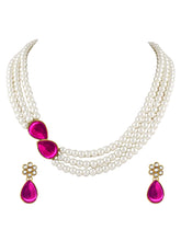 Pearl Elegance Rani Pink Stones Necklace Set