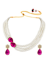 Pearl Elegance Rani Pink Stones Necklace Set