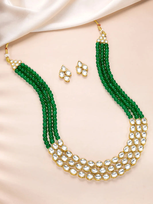 Symphony Kundan Long Necklace Set - Green