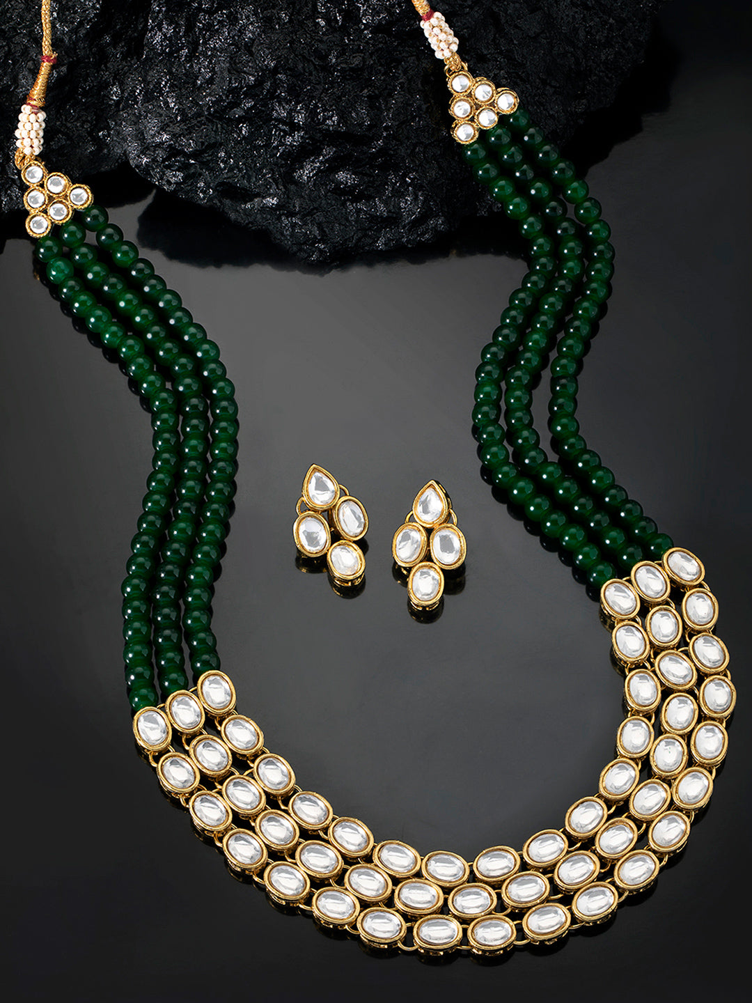 Green Symphony Kundan Long Necklace Set