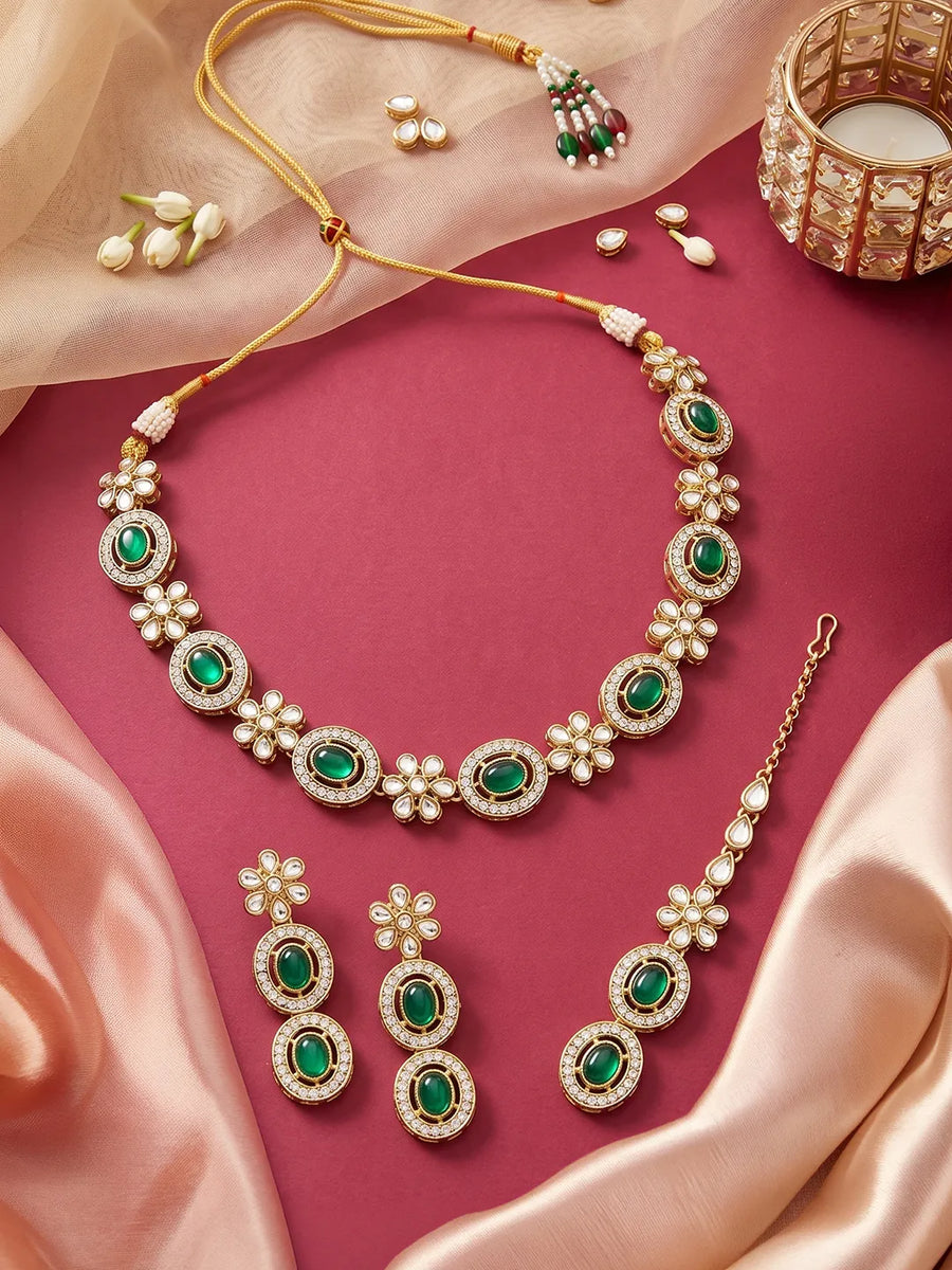 Gold Plated Emerald Opulence Necklace Set