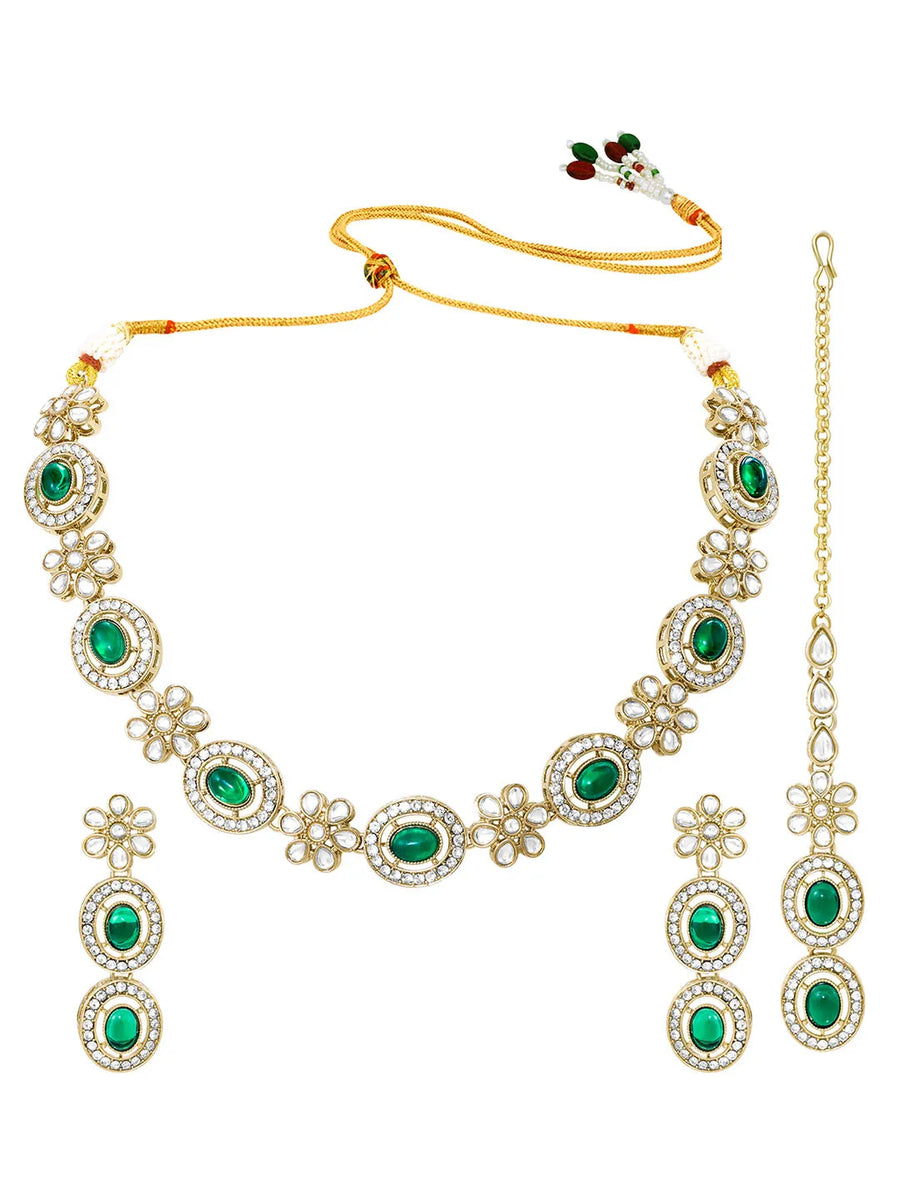 Gold Plated Emerald Opulence Necklace Set