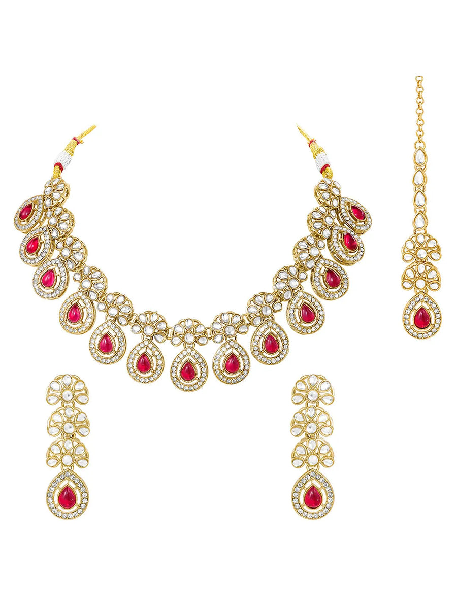 Gold Plated Exquisite Ruby Kundan Set