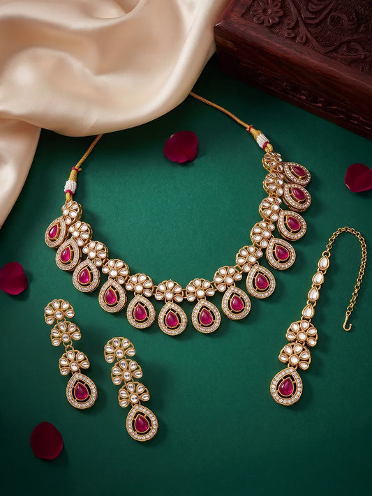 Gold Plated Exquisite Ruby Kundan Set