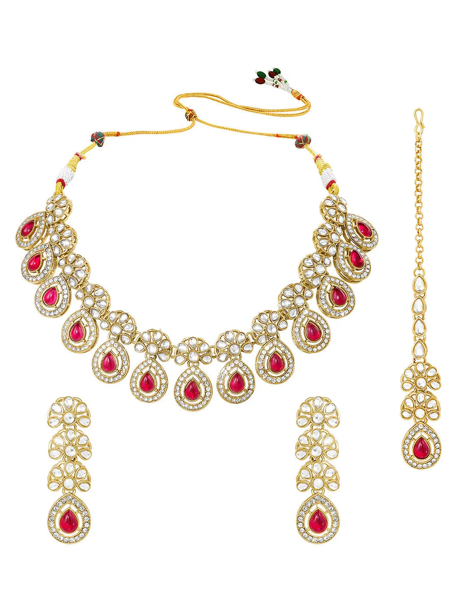 Gold Plated Exquisite Ruby Kundan Set