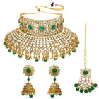 Kundan Pearl Bridal Necklace Set - Green
