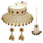 Kundan Pearl Bridal Necklace Set - Maroon - Green
