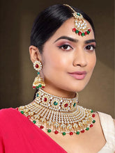 Kundan Pearl Bridal Necklace Set - Maroon - Green