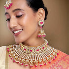 Kundan Pearl Bridal Necklace Set - Red