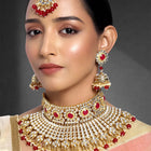 Kundan Pearl Bridal Necklace Set - Red