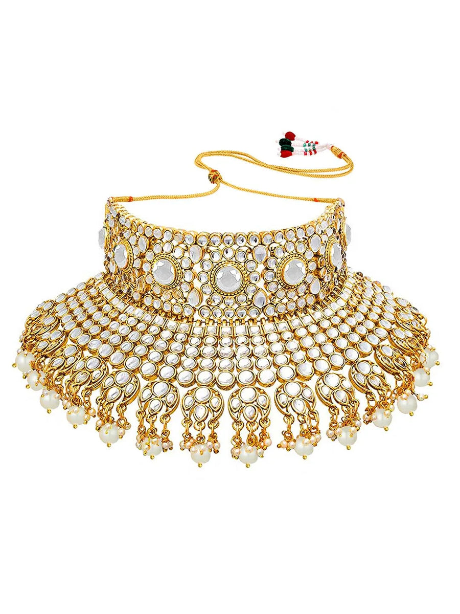 Kundan Pearl Bridal Necklace Set - White