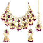 Gold Plated Ruby Kundan Crest Necklace Set