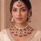 Gold Plated Ruby Kundan Crest Necklace Set