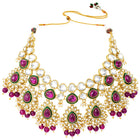 Gold Plated Ruby Kundan Crest Necklace Set