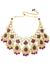 Gold Plated Ruby Kundan Crest Necklace Set