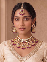 Gold Plated Ruby Kundan Crest Necklace Set