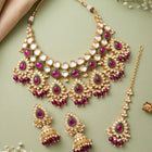 Gold Plated Ruby Kundan Crest Necklace Set