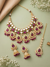 Gold Plated Ruby Kundan Crest Necklace Set