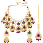 Gold Plated Ruby Kundan Crest Necklace Set